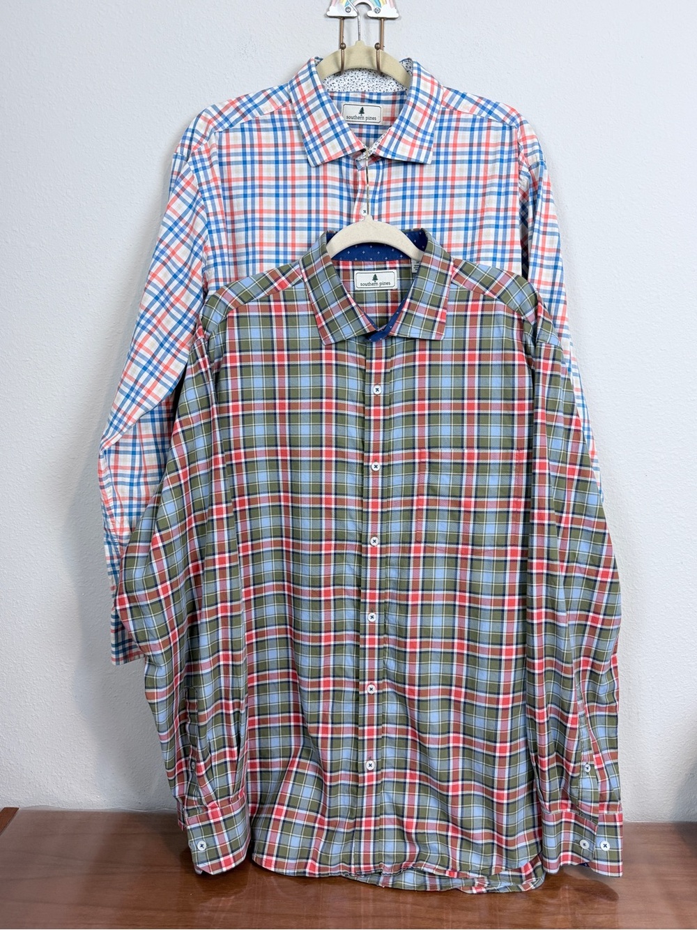 2 Southern Pines Men’s Plaid Cotton Button Down Shirts XL